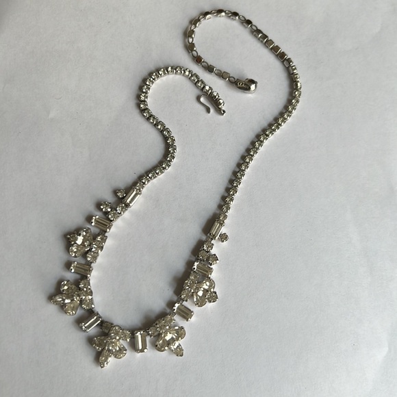 Sherman Jewelry - Sherman Vintage Rhinestone Crystal Silver Choker Statement Necklace